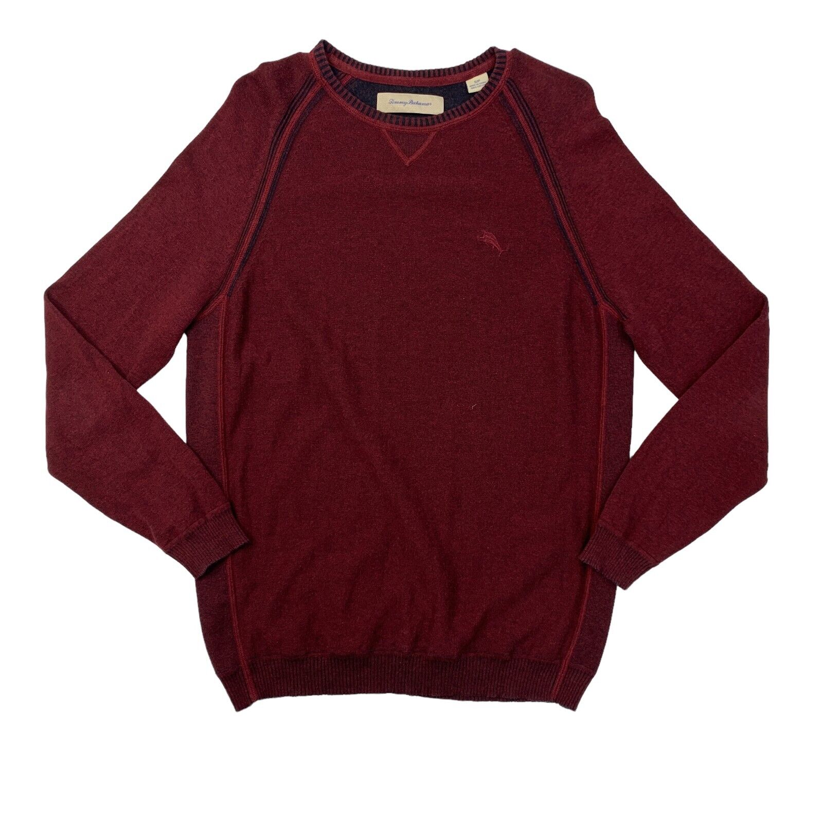 Tommy Bahama Sweater Mens S Small Ruby Red Cotton Barbados Crew Neck Pullover